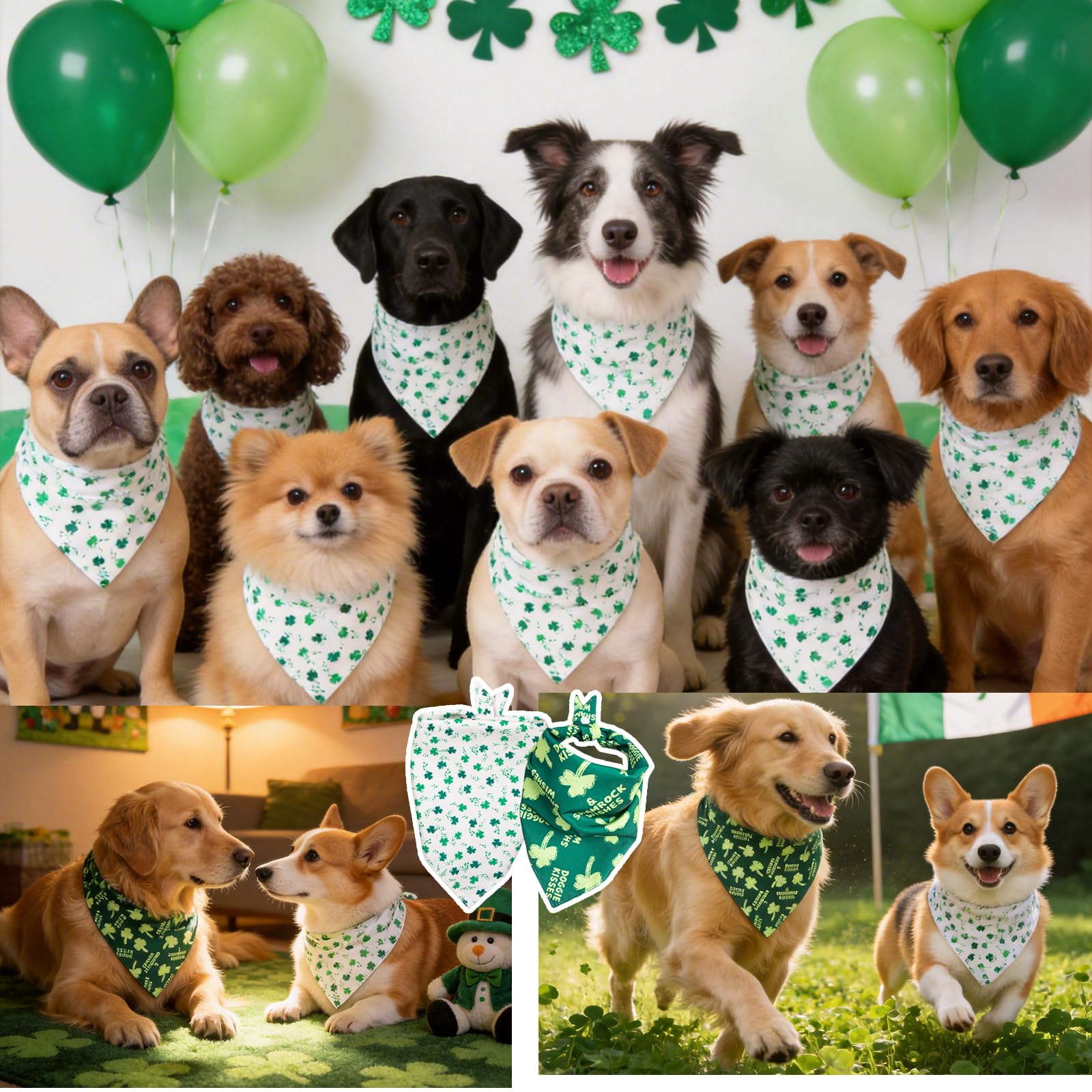 Dimidium pañuelo para perro, diseño de dos patrones festivos, perfecto para fotos.