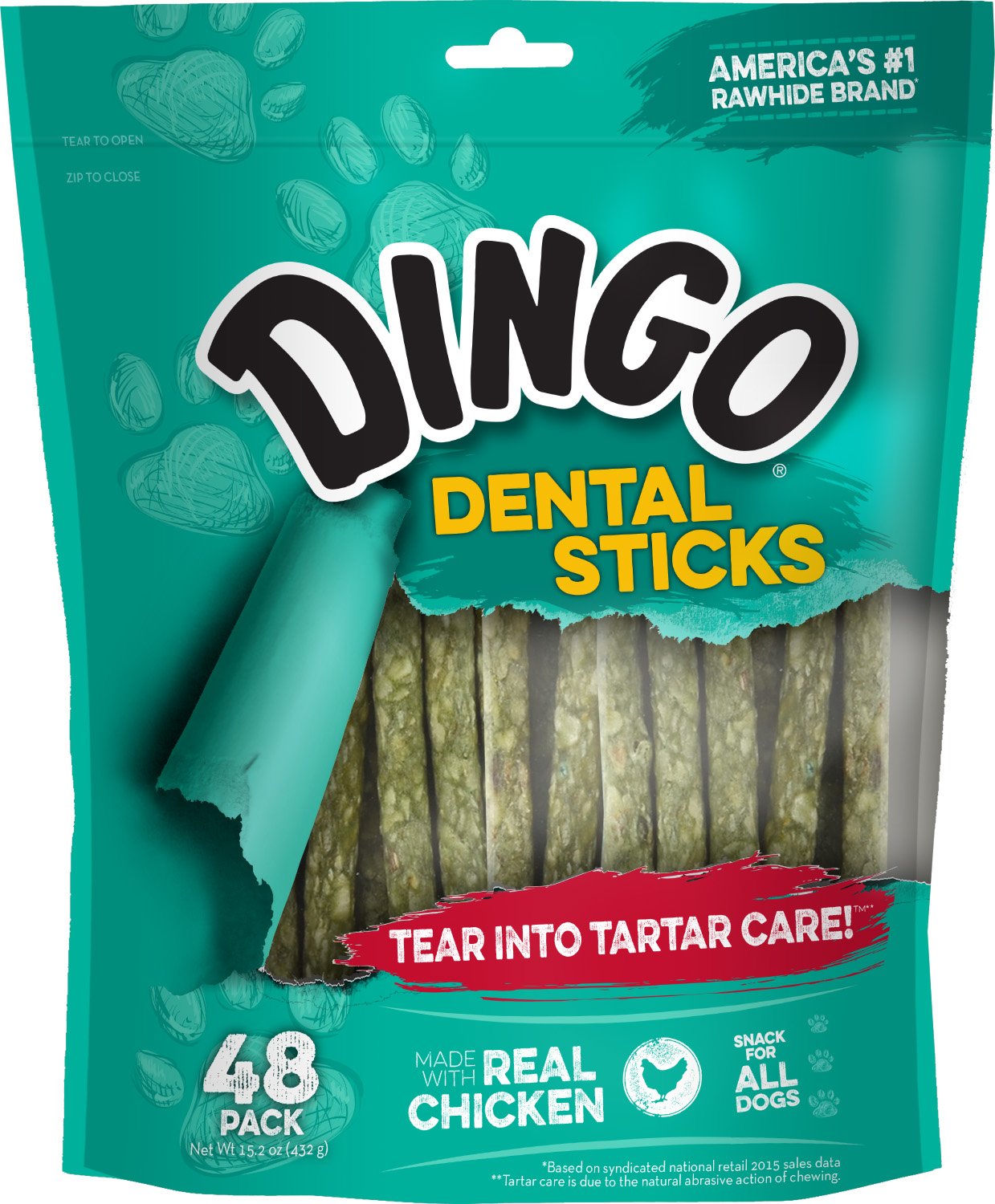 Dingo Dental Sticks sabor pollo real para masticar y sabor agradable.