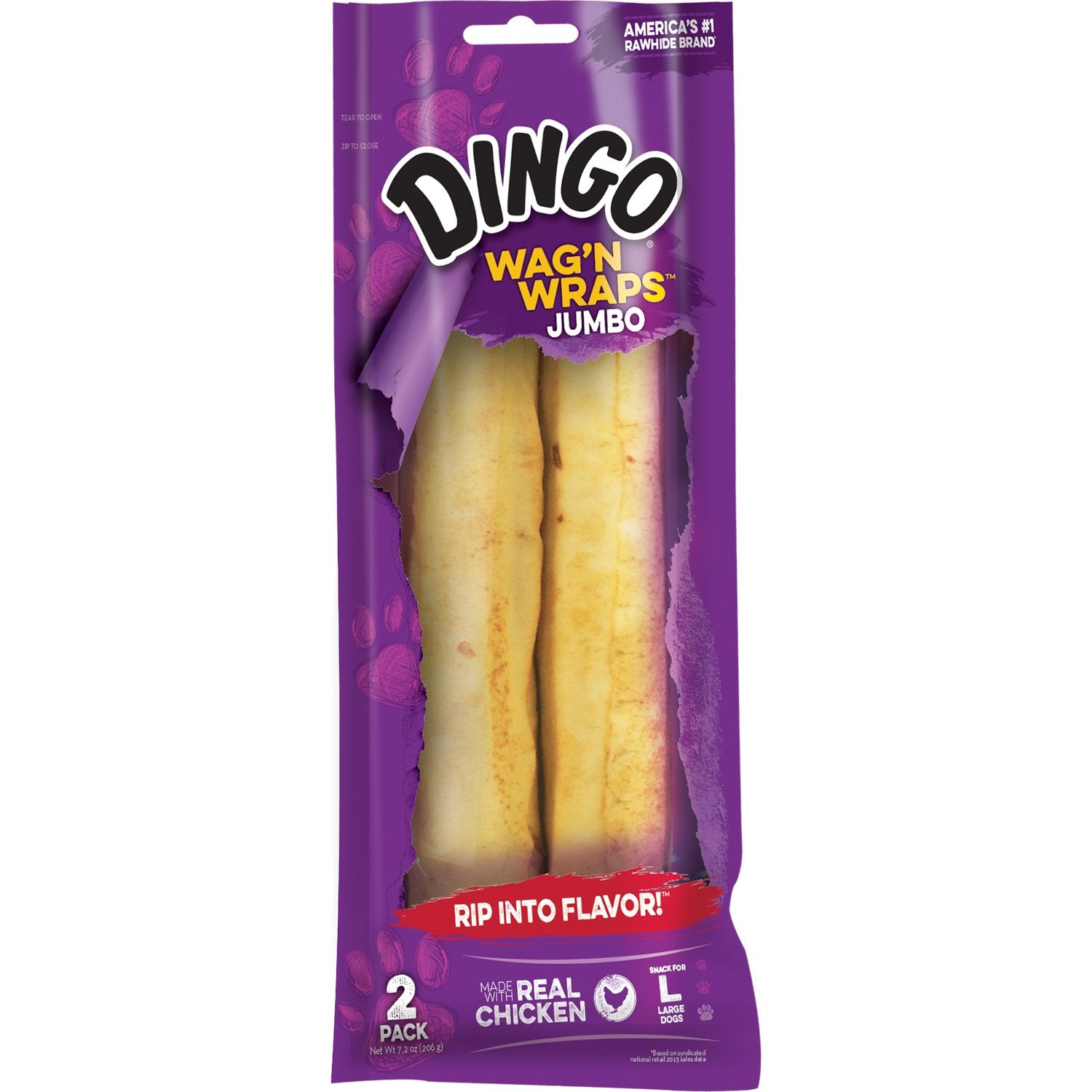 Dingo Wag’n Wraps Jumbo: centro de pollo real, sabroso y apto para perros grandes.