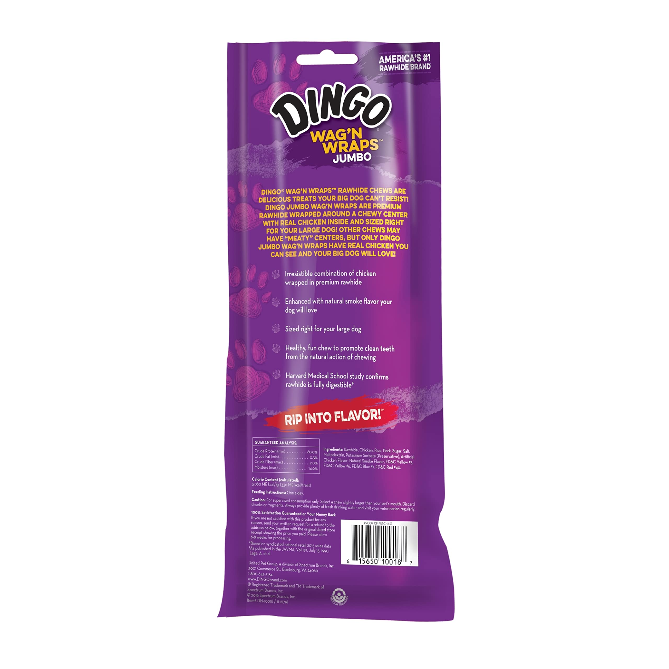 Dingo Wag’n Wraps Jumbo: sabor ahumado natural que encanta el paladar de perros grandes.