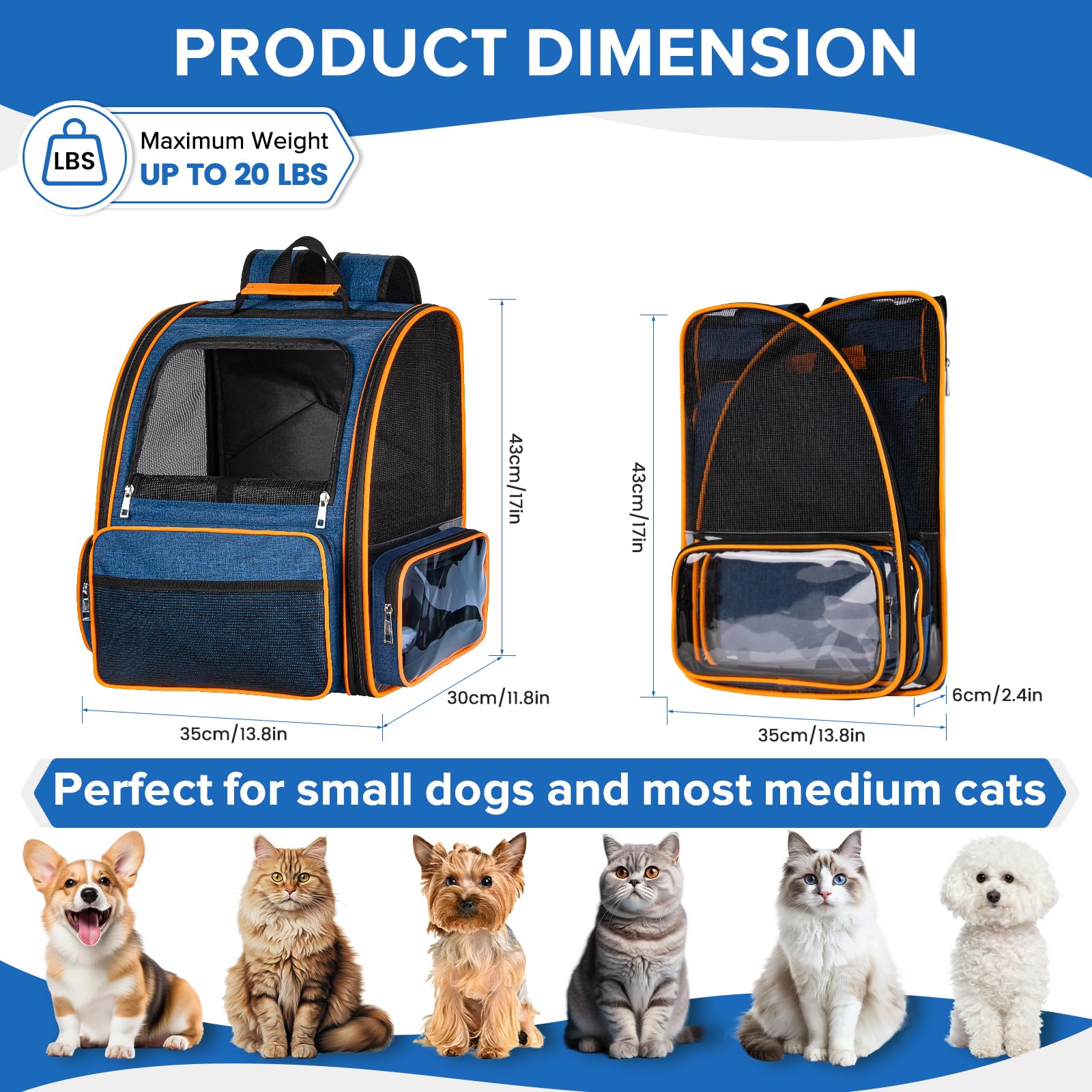 Discala Mochila porta-mascotas ventana de malla para visión clara.