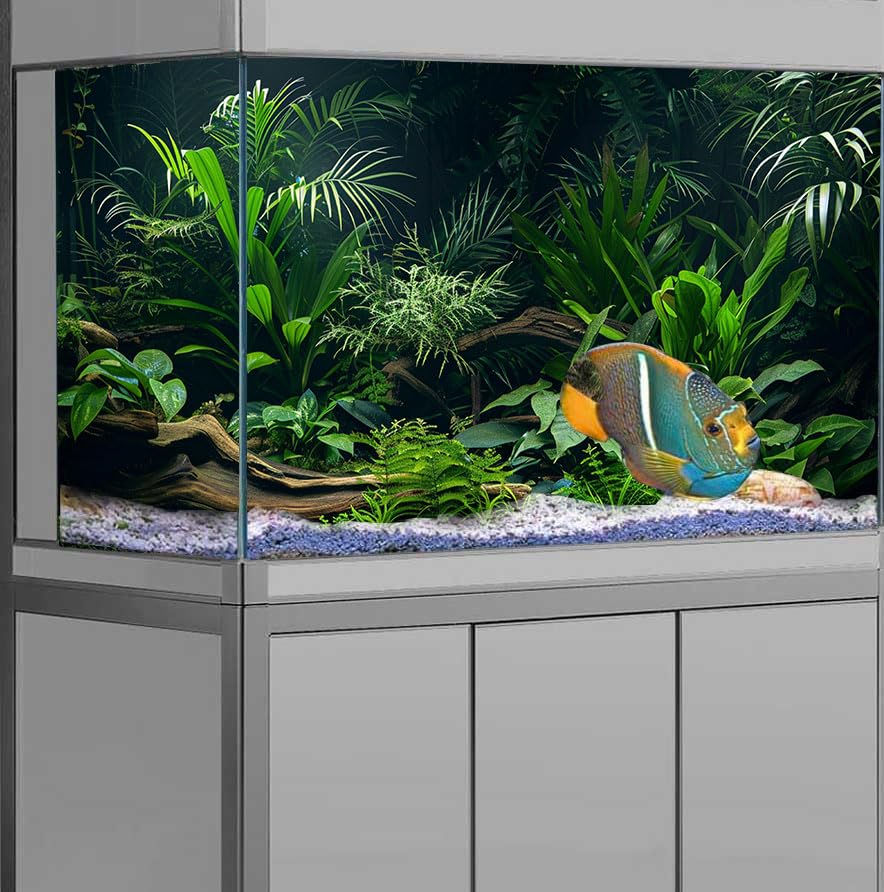 Fondo Dizifinn de acuario tropical con lago, ambiente natural para peces.