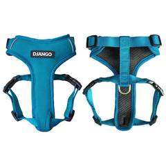 Arnés Django Aventura en neopreno azul pacífico, cómodo para uso diario.