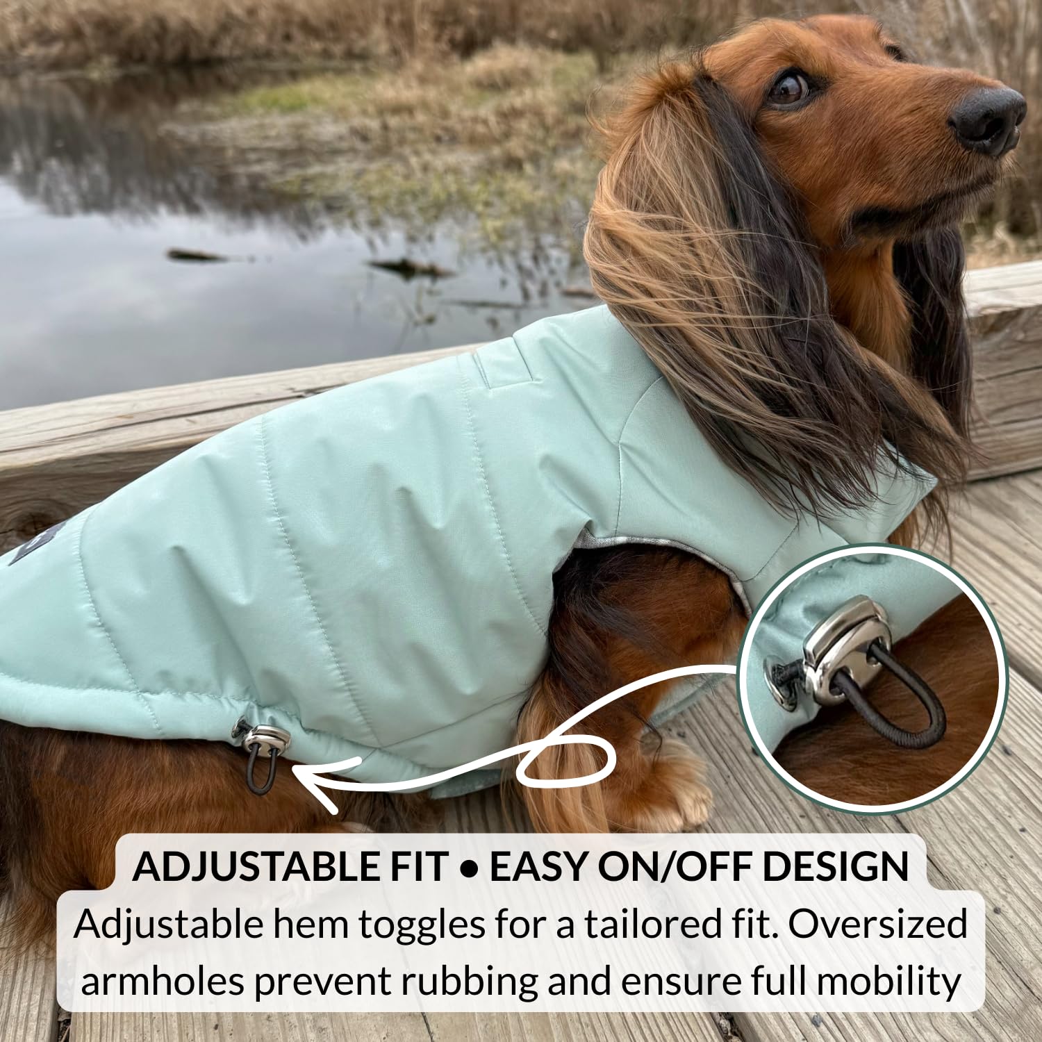 DJANGO Puffer para perro: ajuste doble elástico para una fijación segura
