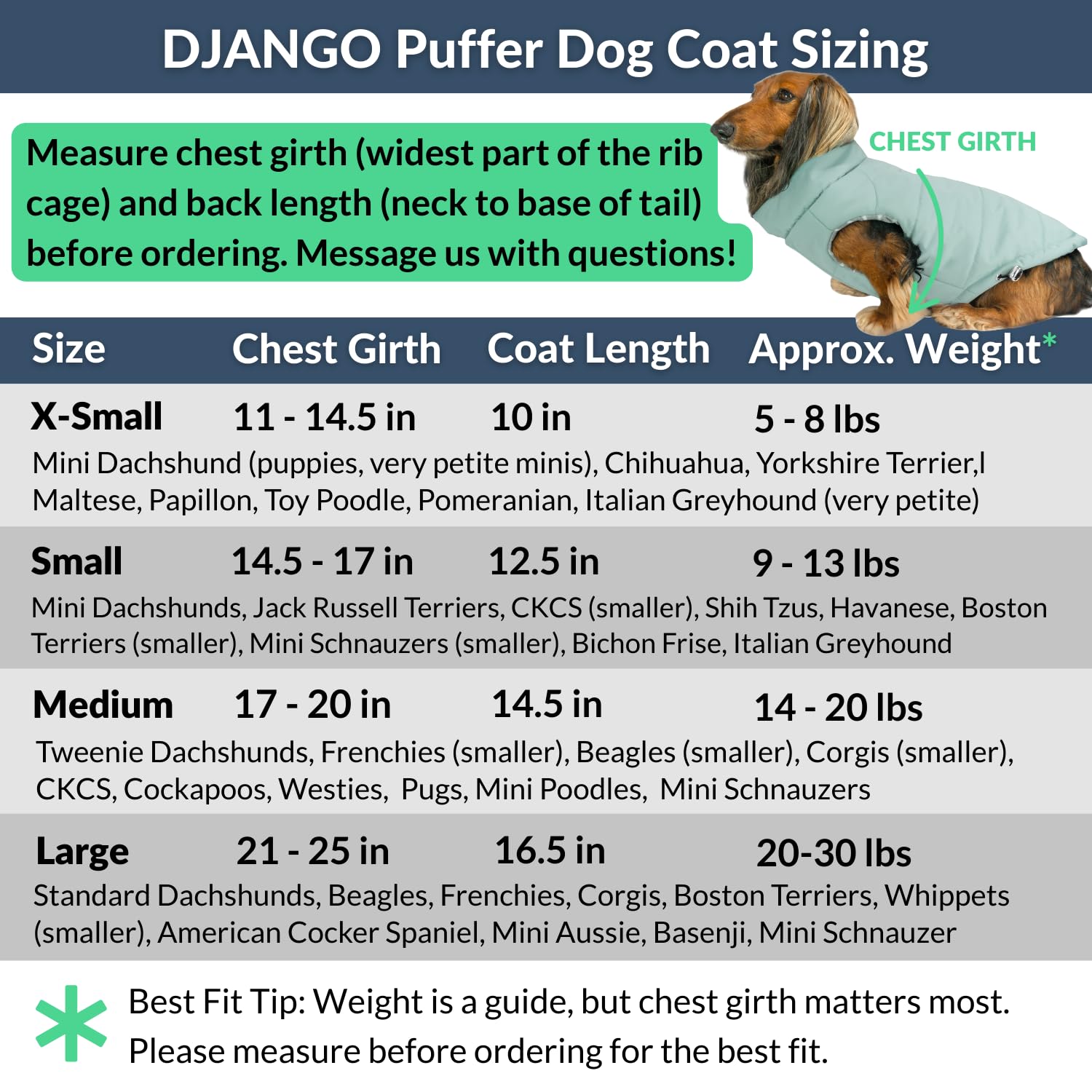 DJANGO Puffer para perro: talla mediana adecuada para Dachshunds y razas pequeñas