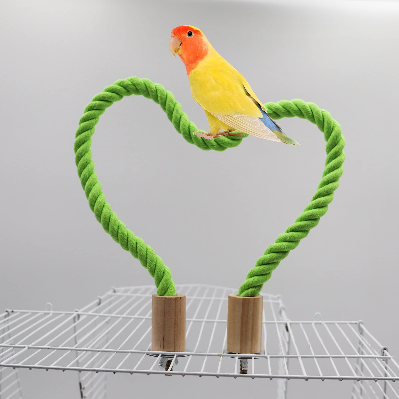 Soporte para jaula de aves con ajuste flexible y seguro.