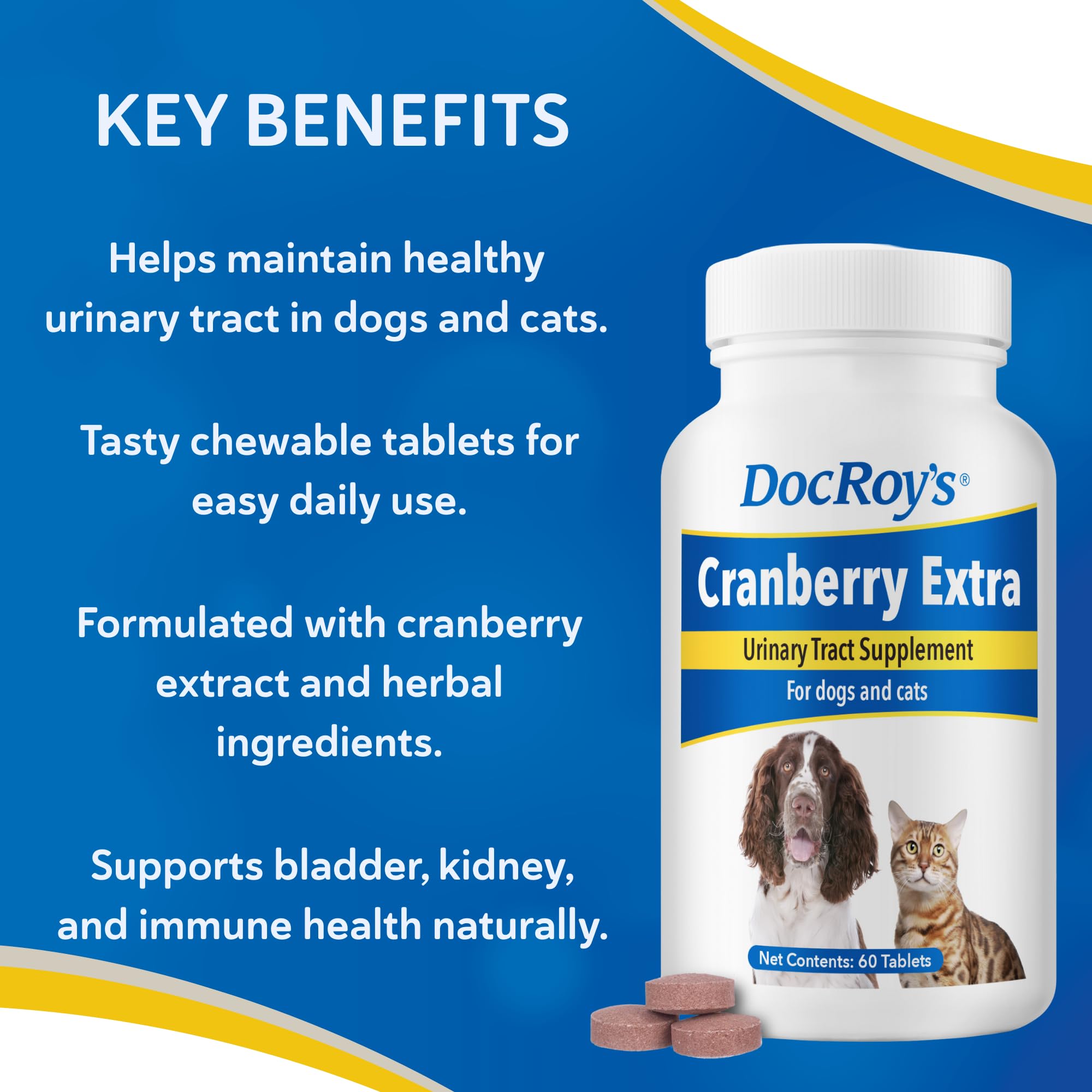 Doc Roy's Cranberry Extra: mascota tomando la tableta, fácil y agradable