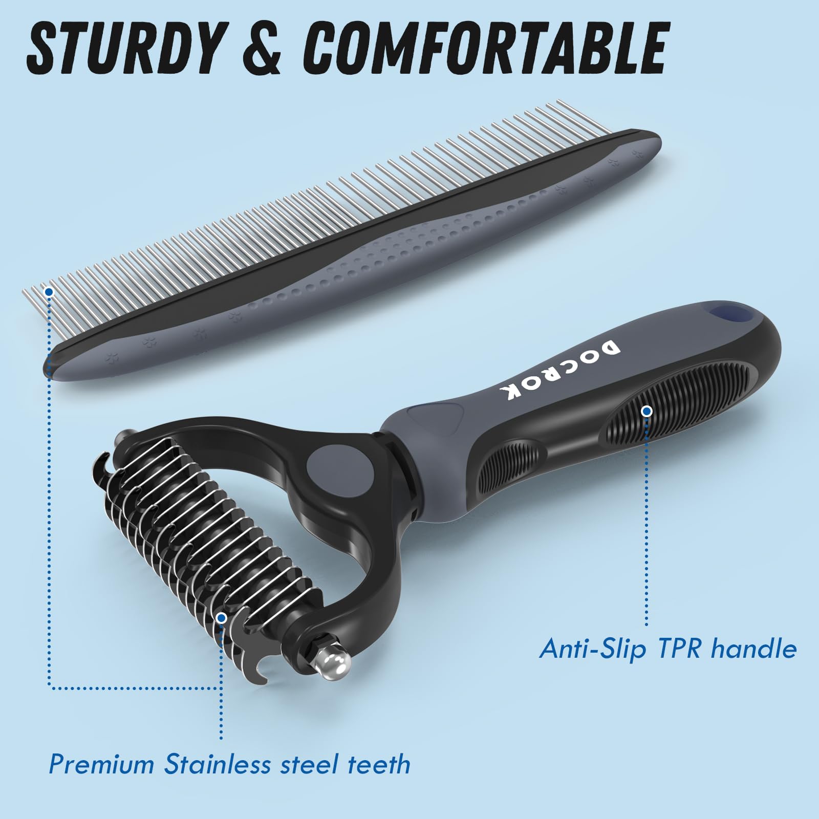 Docrok mango ergonómico de TPR para grooming cómodo