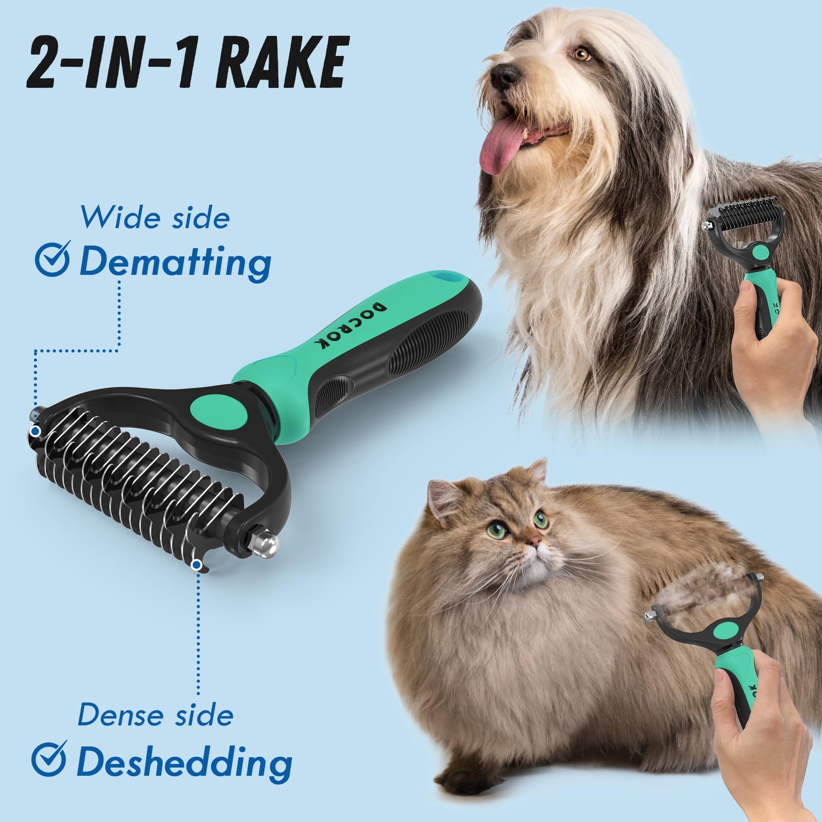 Docrok peine de metal para deslanado de pelo en perros y gatos, cómodo.