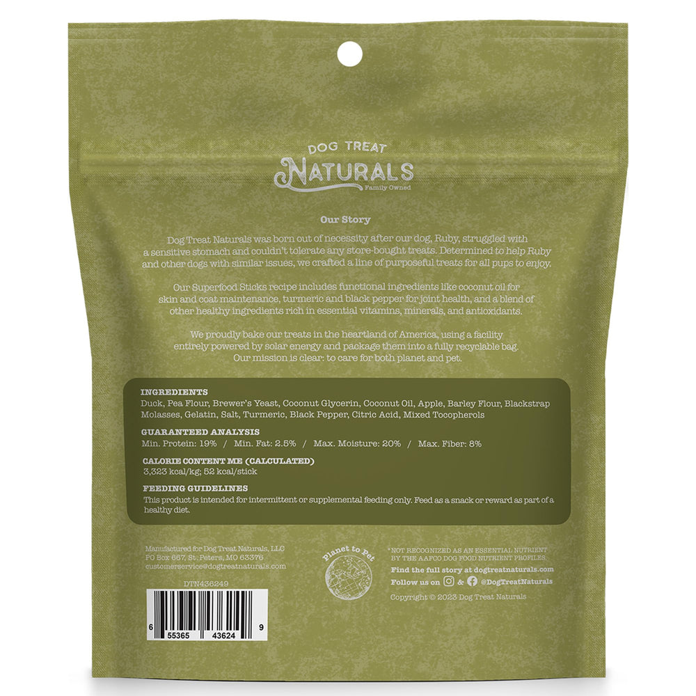 Dog Treat Naturals Canard et Pomme, emballage recyclable et respectueux de l'environnement.