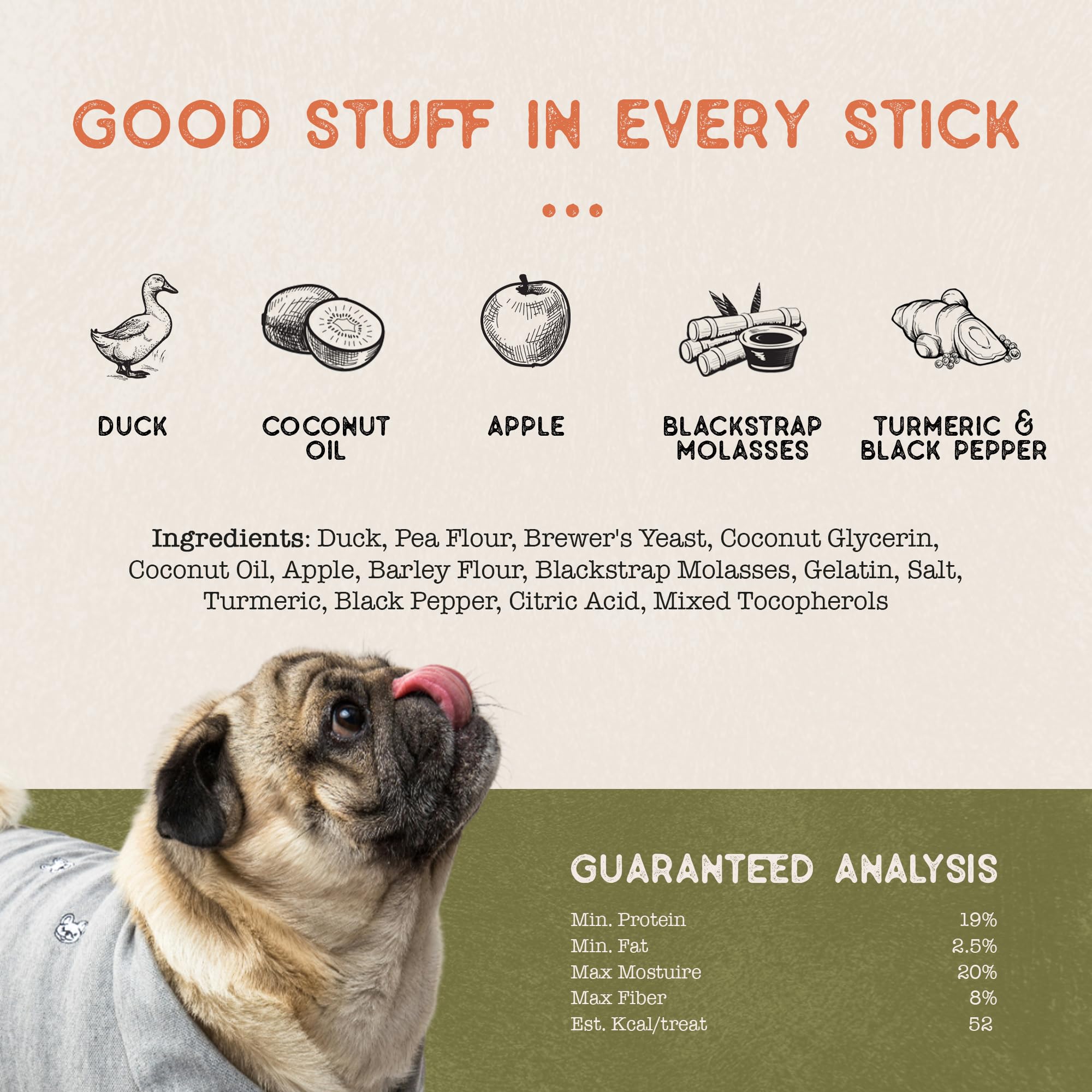 Dog Treat Naturals Canard et Pomme, fabriqué aux États-Unis pour une traçabilité.