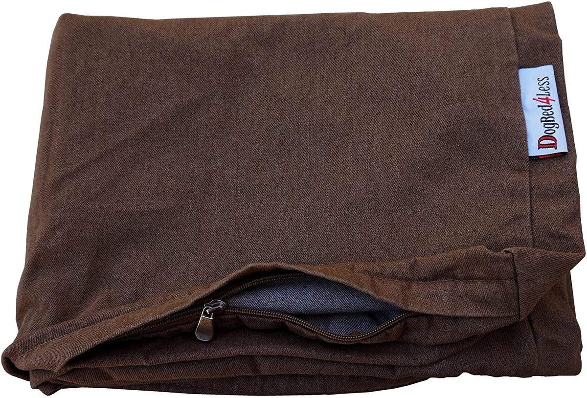 Dogbed4less funda mezclilla chocolate, vista frontal, duradera para cama de perro