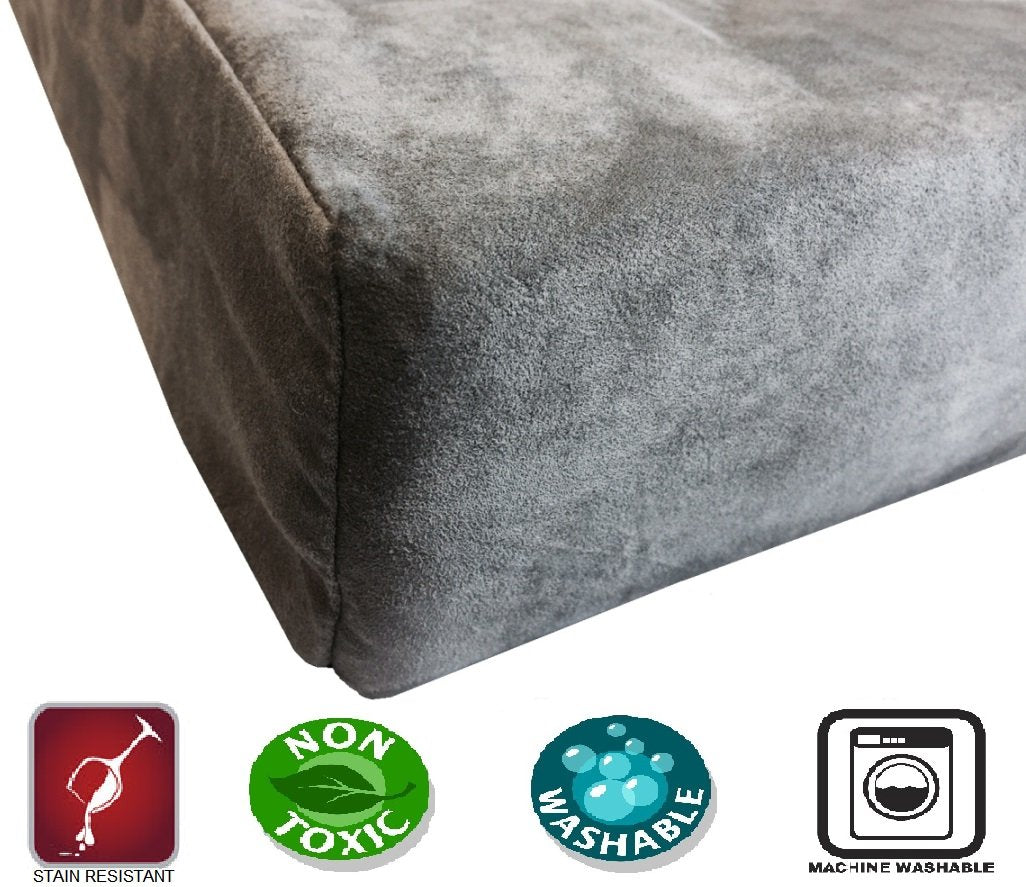 Dogbed4less XL, funda externa de ante sintético gris, limpieza fácil.