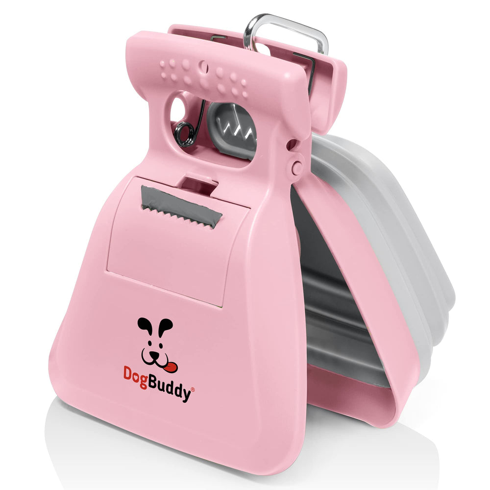 DogBuddy recogecacas portátil rosa, limpieza rápida durante paseos.