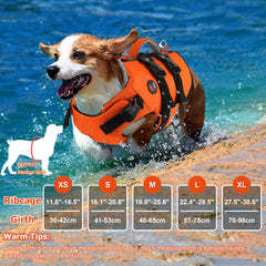 Dogcheer chaleco salvavidas perro lateral naranja mejora visibilidad y movilidad.