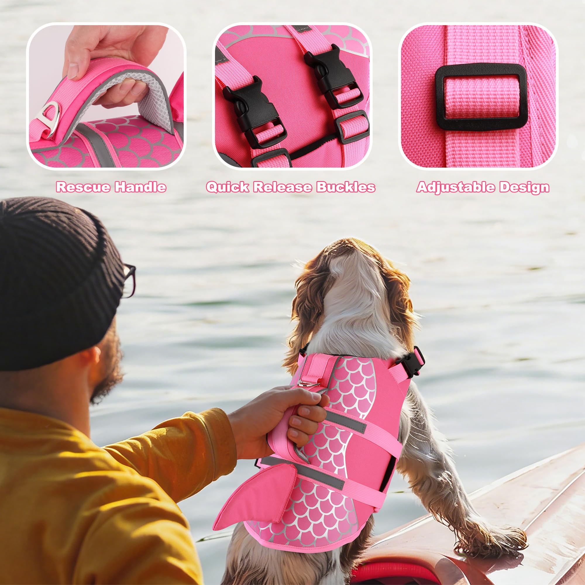 Dogcheer chaleco tiburón con tiras reflectantes para mayor visibilidad rosa