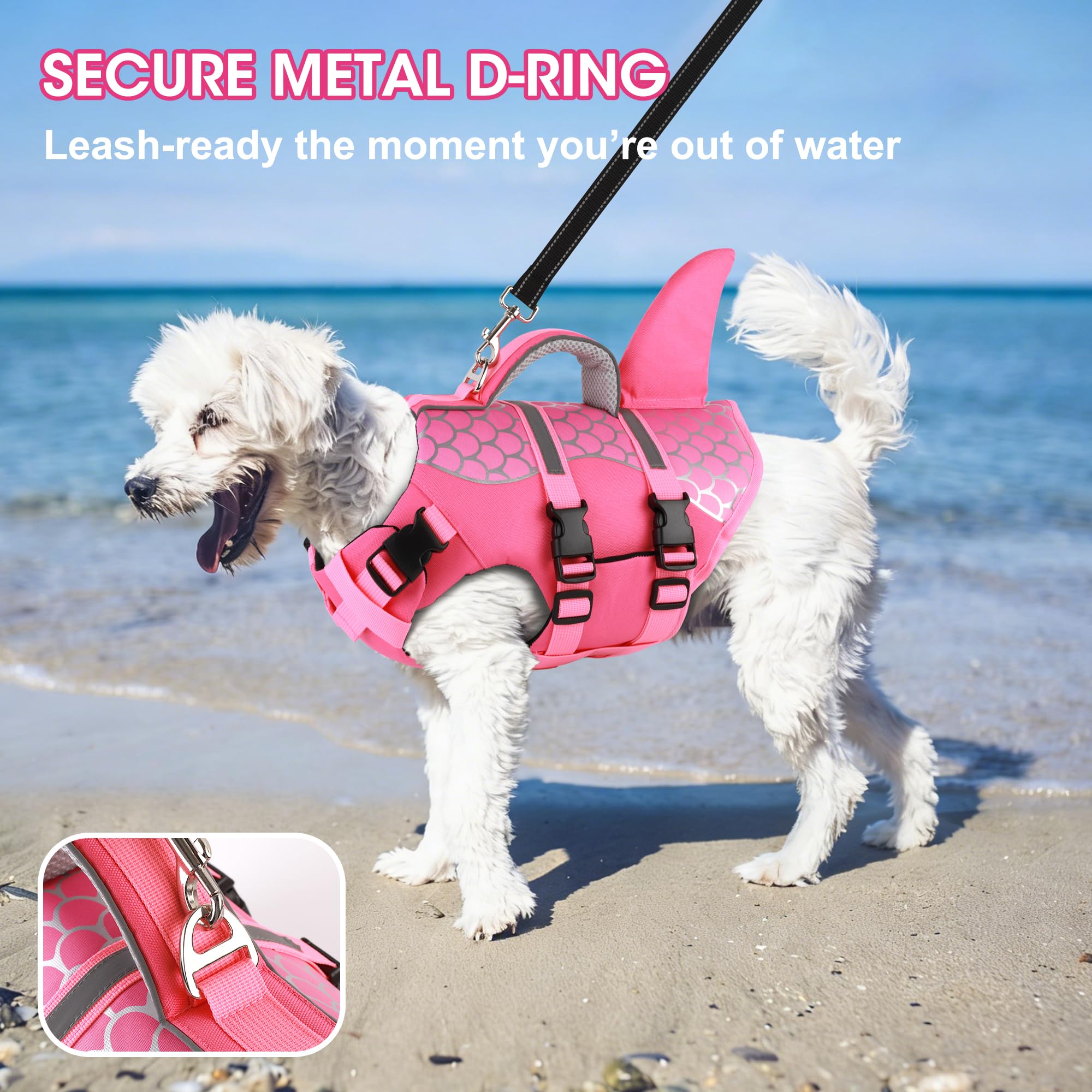 Dogcheer chaleco tiburón con correas de ajuste para seguridad rosa