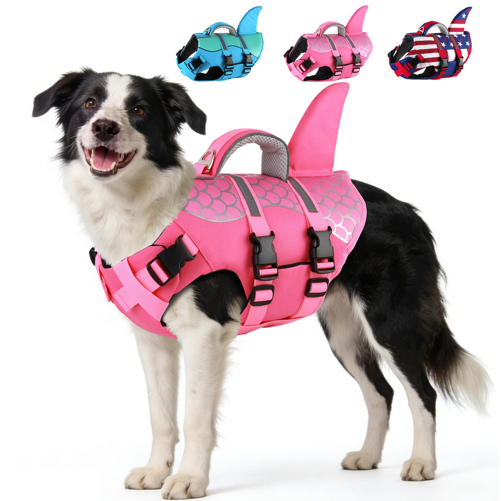 Dogcheer chaleco salvavidas para perros con aleta de tiburón frontal rosa