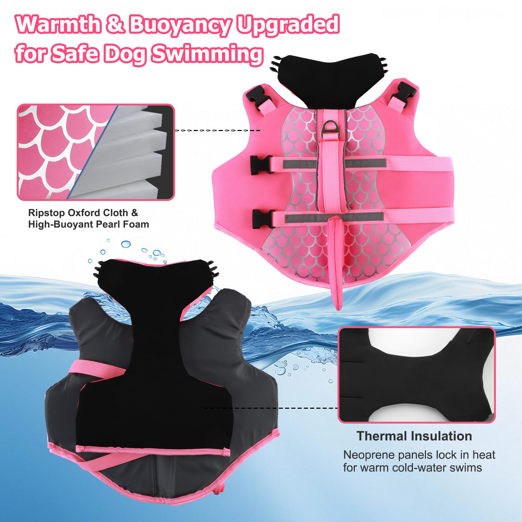 Dogcheer chaleco tiburón con paneles de neopreno que retienen calor rosa