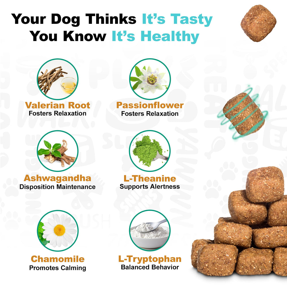 Doggie Dailies masticables con ingredientes naturales y calmantes para perros.