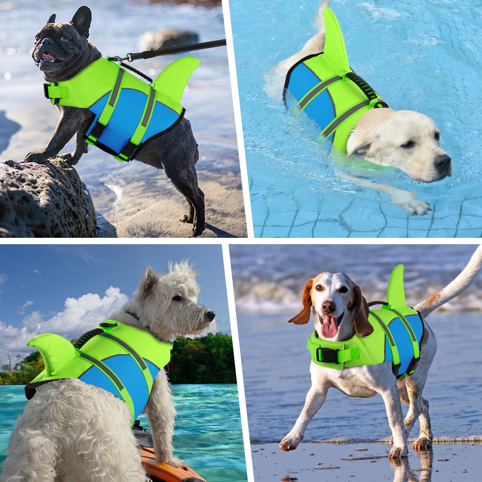 Doglay chaleco perro ajustable para nadar, mejora la flotabilidad y control.