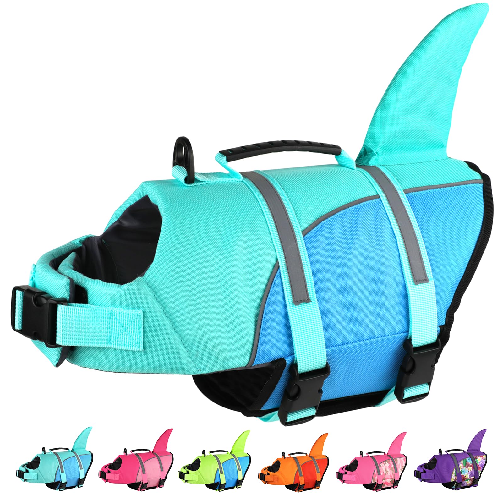 Doglay chaleco salvavidas con diseño tiburón para mayor visibilidad al nadar.