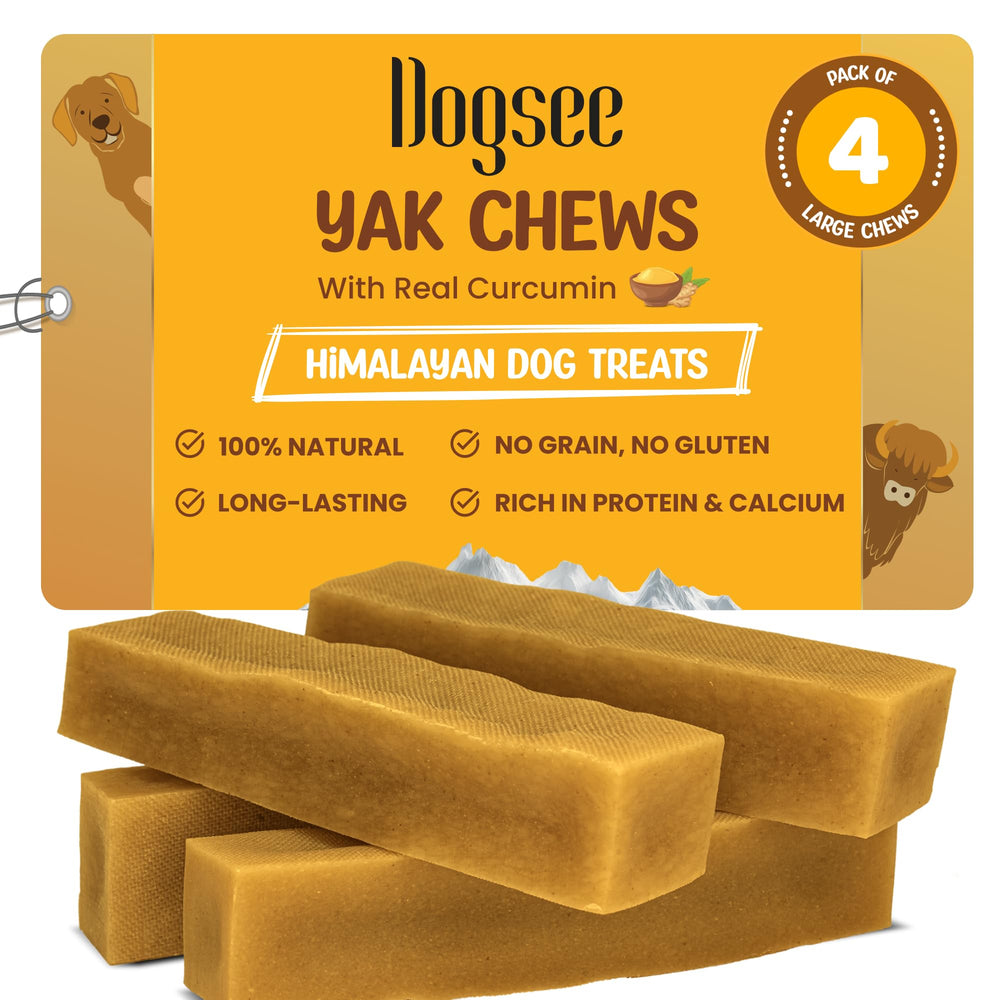 Dogsee Yak Cheese con cúrcuma, barras grandes de 1 lb para perros grandes, masticación prolongada.