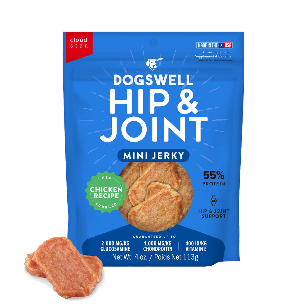 DOGSWELL cadera y articulación mini jerky, snack sabroso para perros activos.