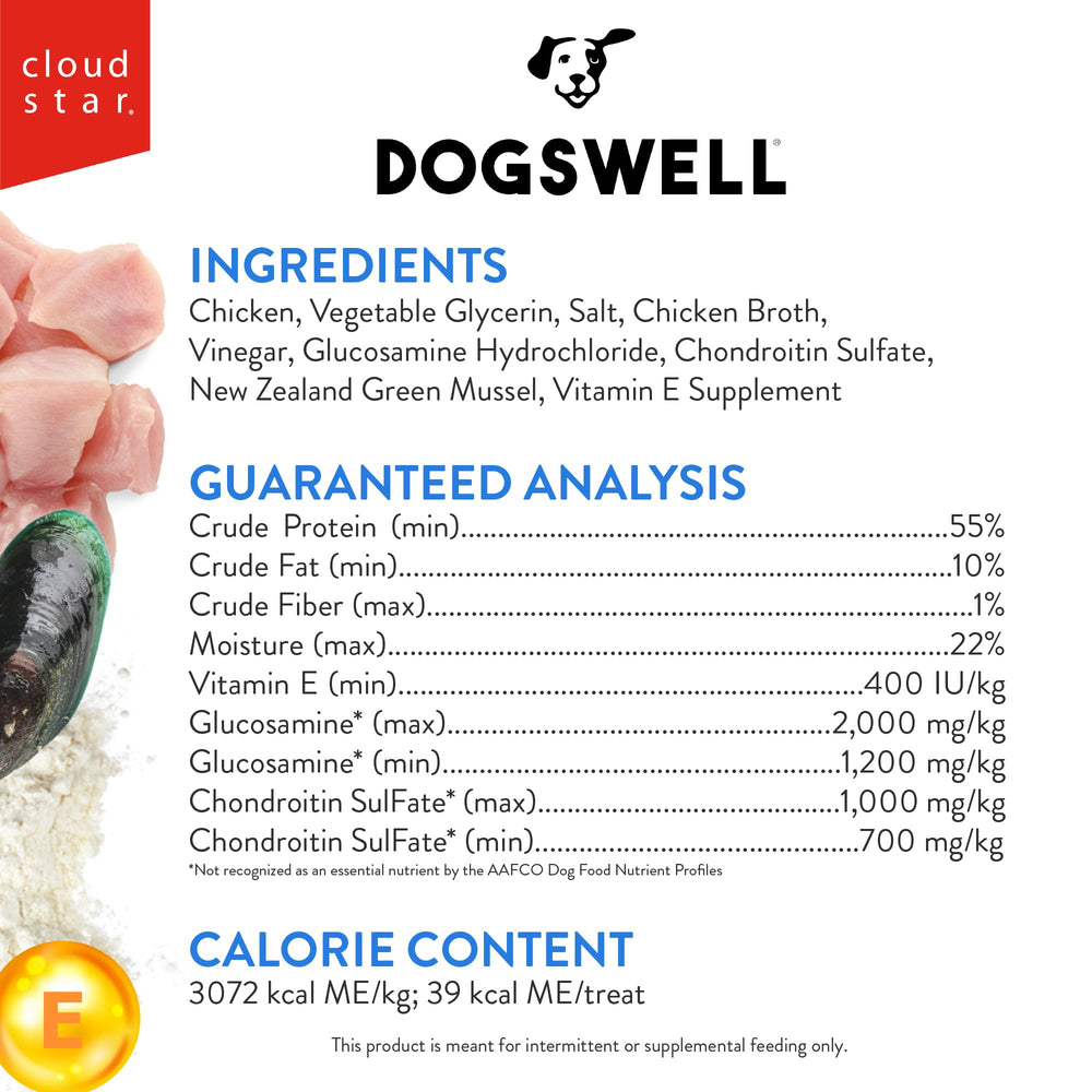 Dogswell etiqueta indica hecho en EE.UU. y calidad.