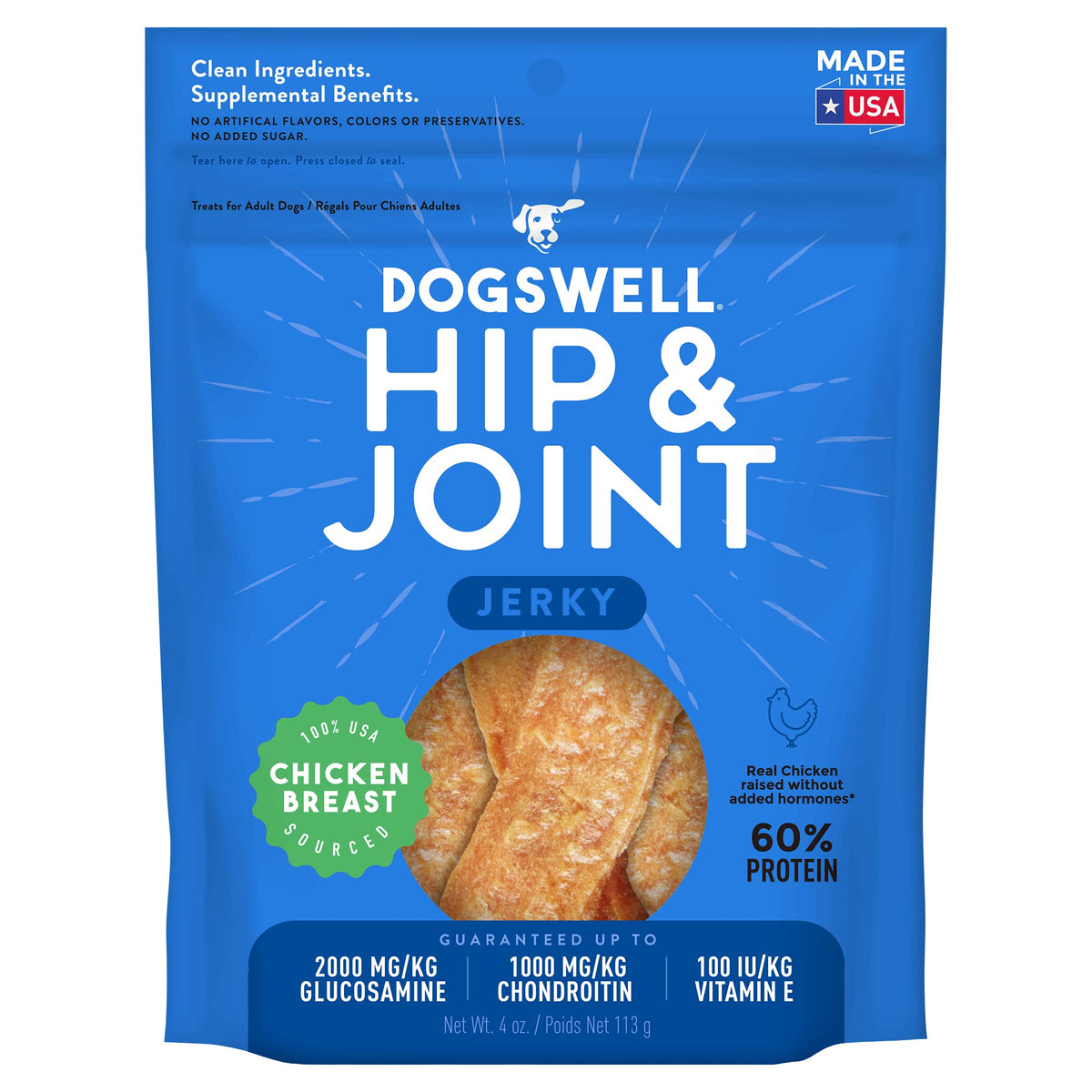 DOGSWELL Jerky para cadera y articulaciones, snack proteico para perros activos