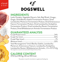 Dogswell bocaditos sin granos de cordero, opción limpia para perros.
