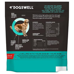 DOGSWELL jerky de salmón, alta proteína para perros activos.