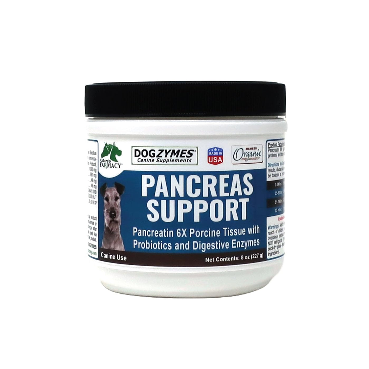 Dogzymes Pancreas Support: botella 8 oz para apoyo digestivo diario en perros.