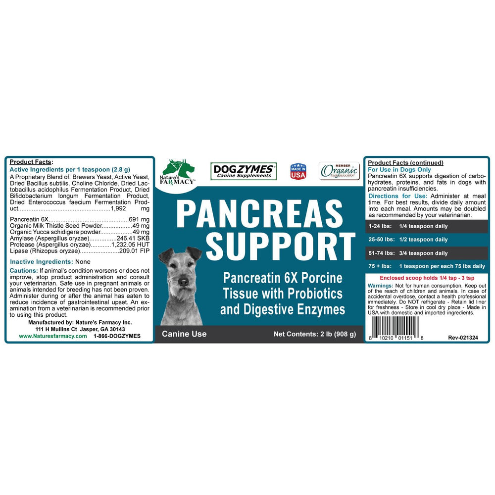 Dogzymes Pancreas Support: mezcla de enzimas y probióticos para un rango mayor de ingredientes.