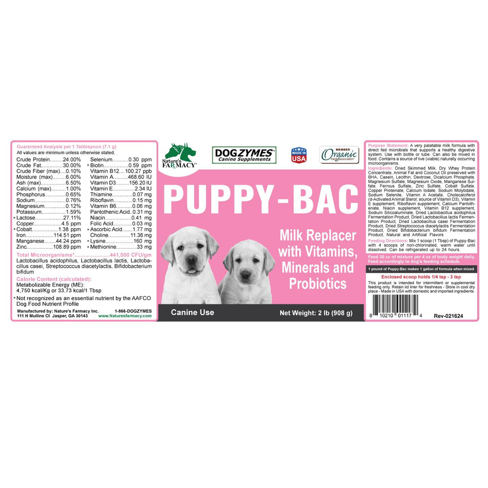 Dogzymes Puppy-Bac biberon, fuente de leche nutritiva para cachorros