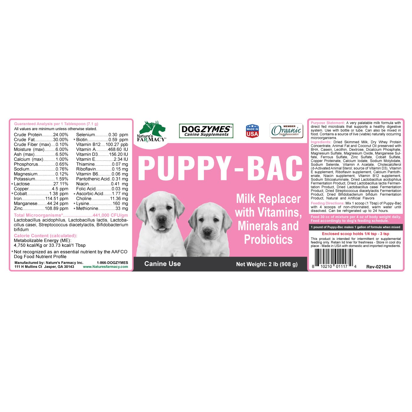 Dogzymes Puppy-Bac uso con cachorros, ideal cuando se necesita reemplazo de leche.