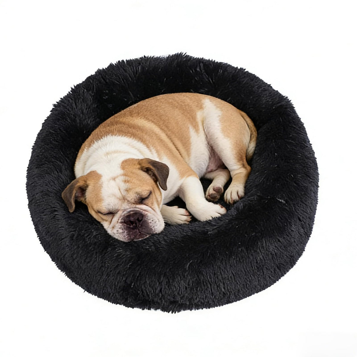 Doimier rosquilla cama para perro pequeno negro, vista frontal y diseño envolvente