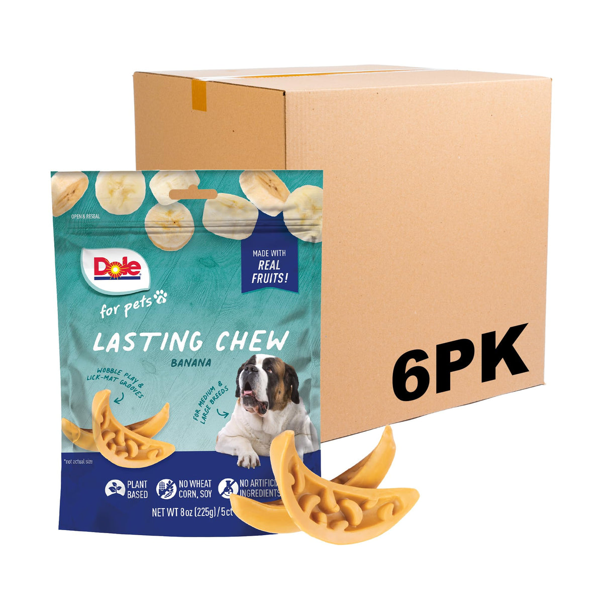 Dole para Mascotas, paquete de 8 onzas con sabor banano, opción vegana.