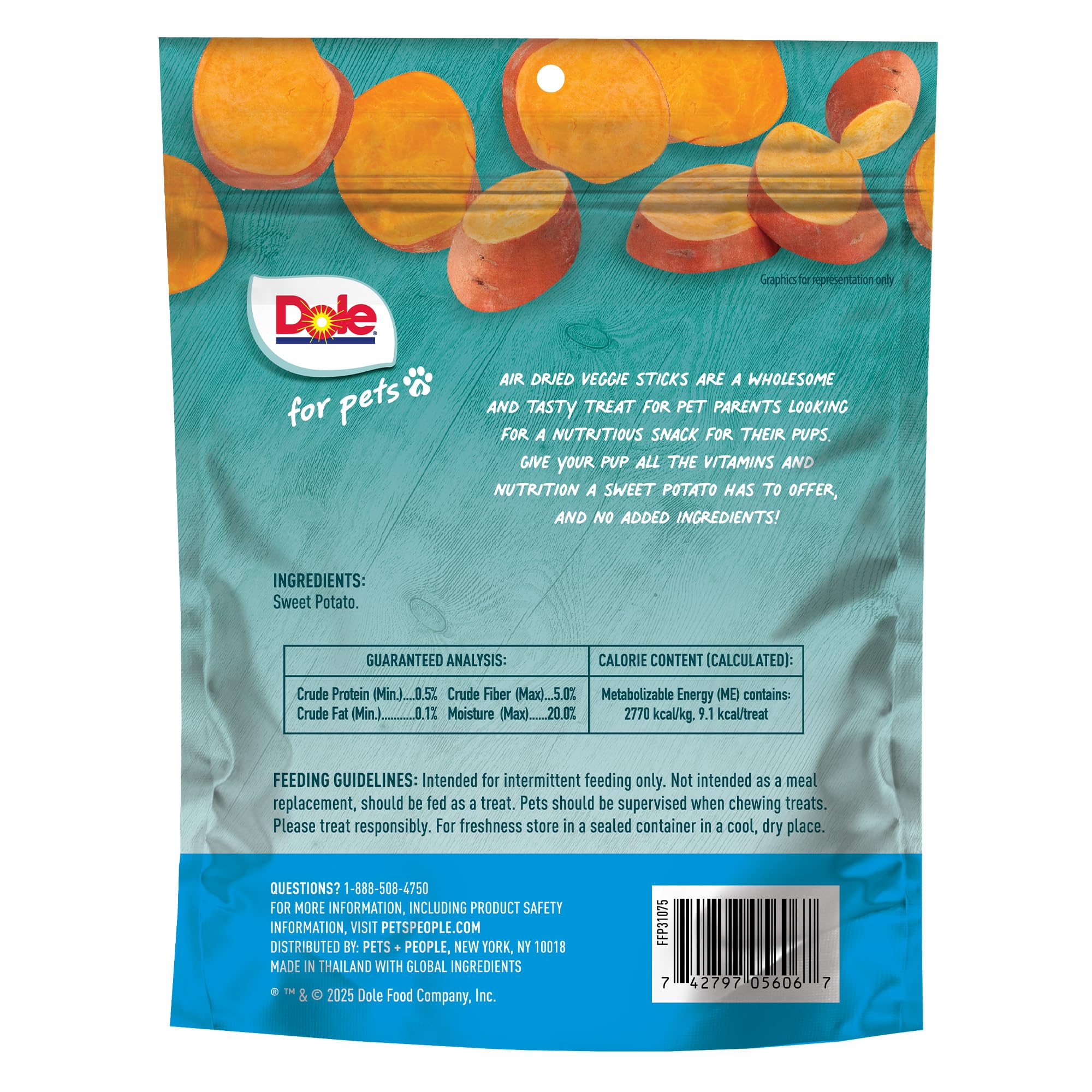 Dole para mascotas: snacks vegetales, base vegetal sin productos animales.