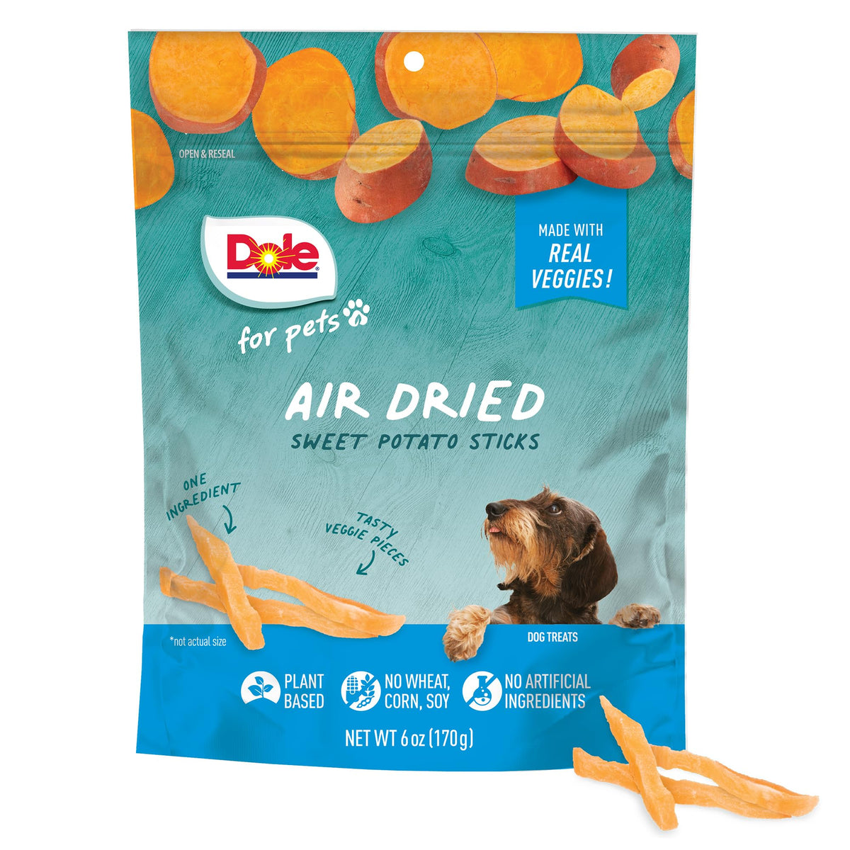Dole para mascotas: tiras de batata deshidratada, snack natural para premios.