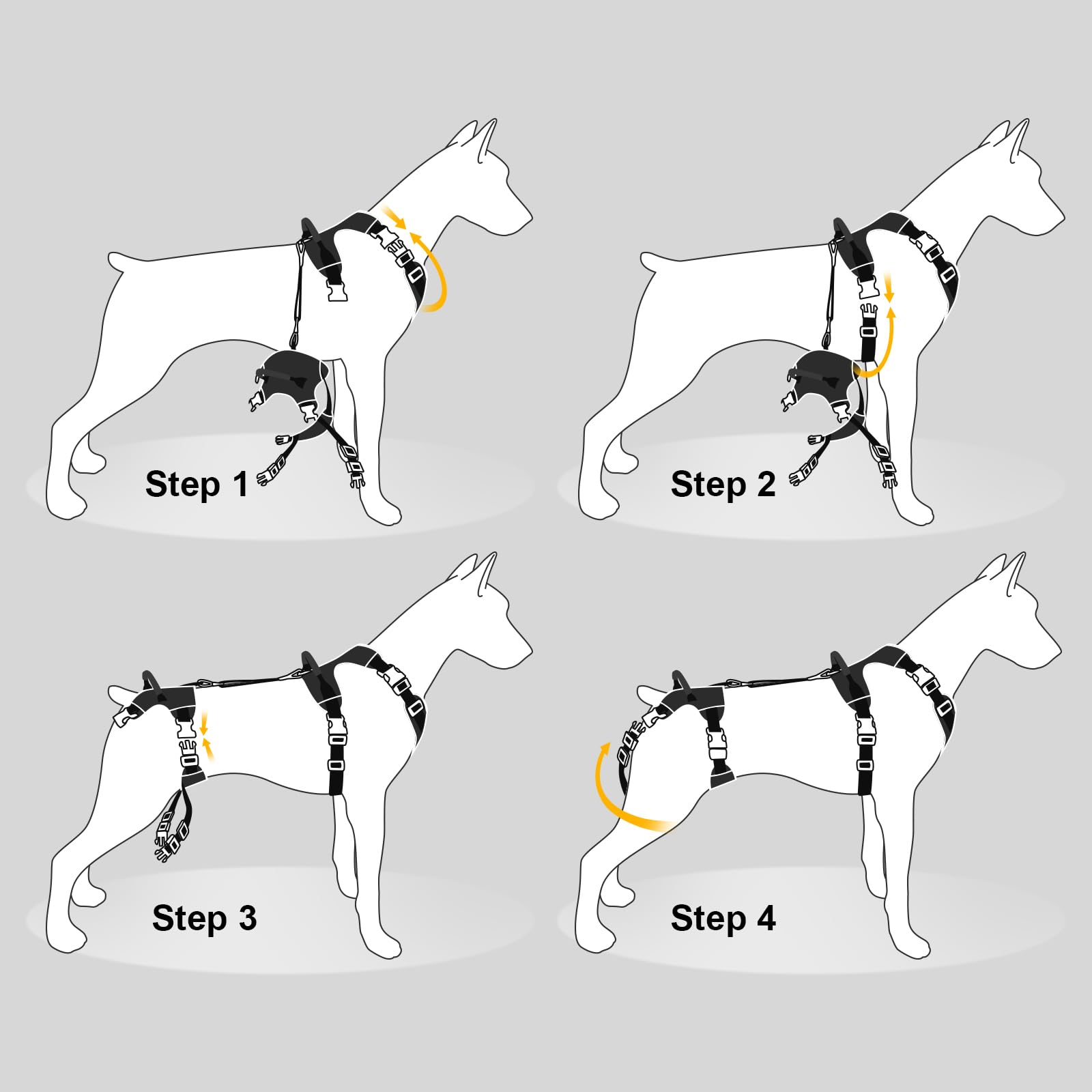 Dollephi arnés tallas ajustables para diferentes tamaños de perros.