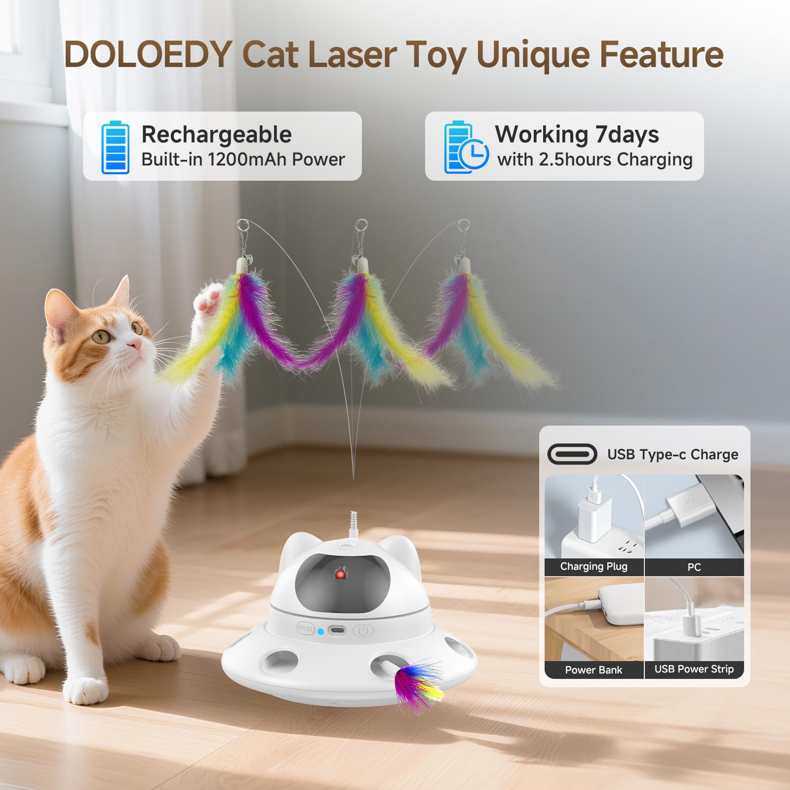 DOLOEDY Juguete Láser Gato con carga por USB para sesiones prolongadas