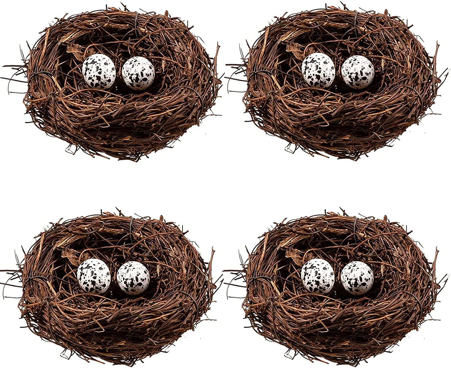 Domkier nido de pájaros mimbre con huevos, decoración de Pascua para jardín.