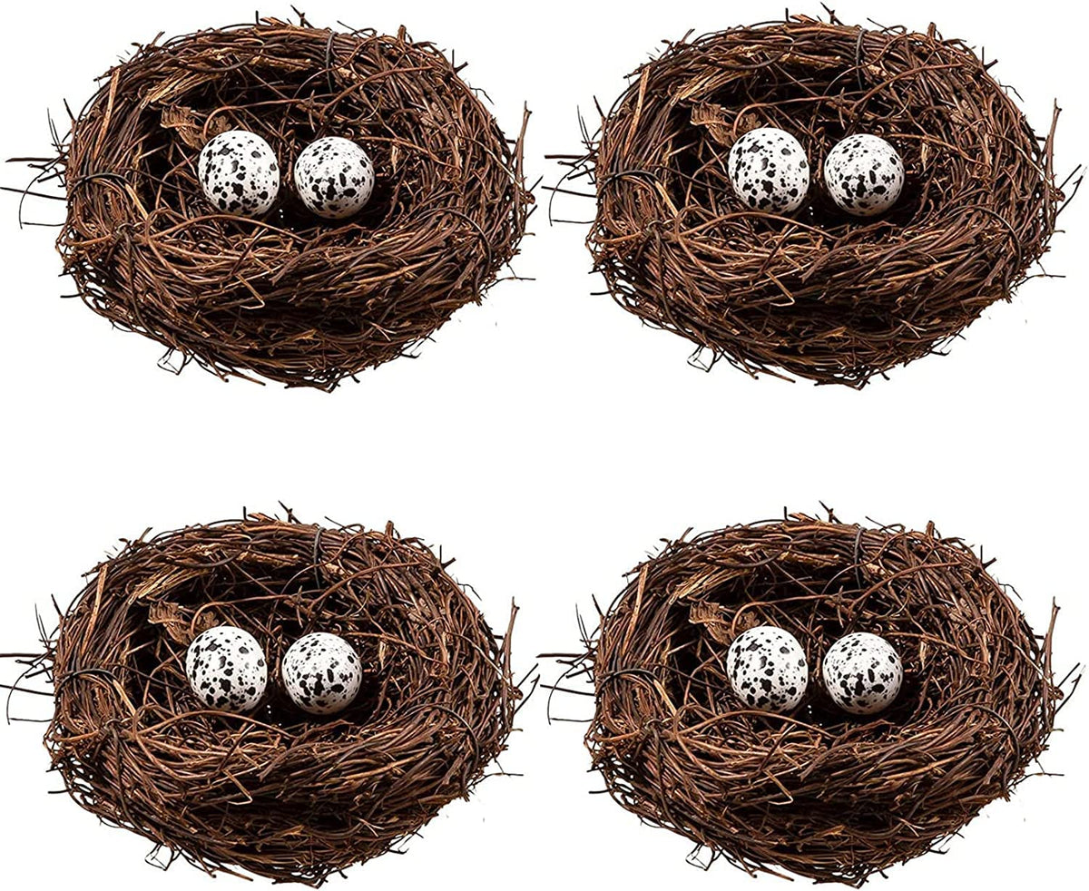 Domkier nido de pájaros mimbre con huevos, decoración de Pascua para jardín.