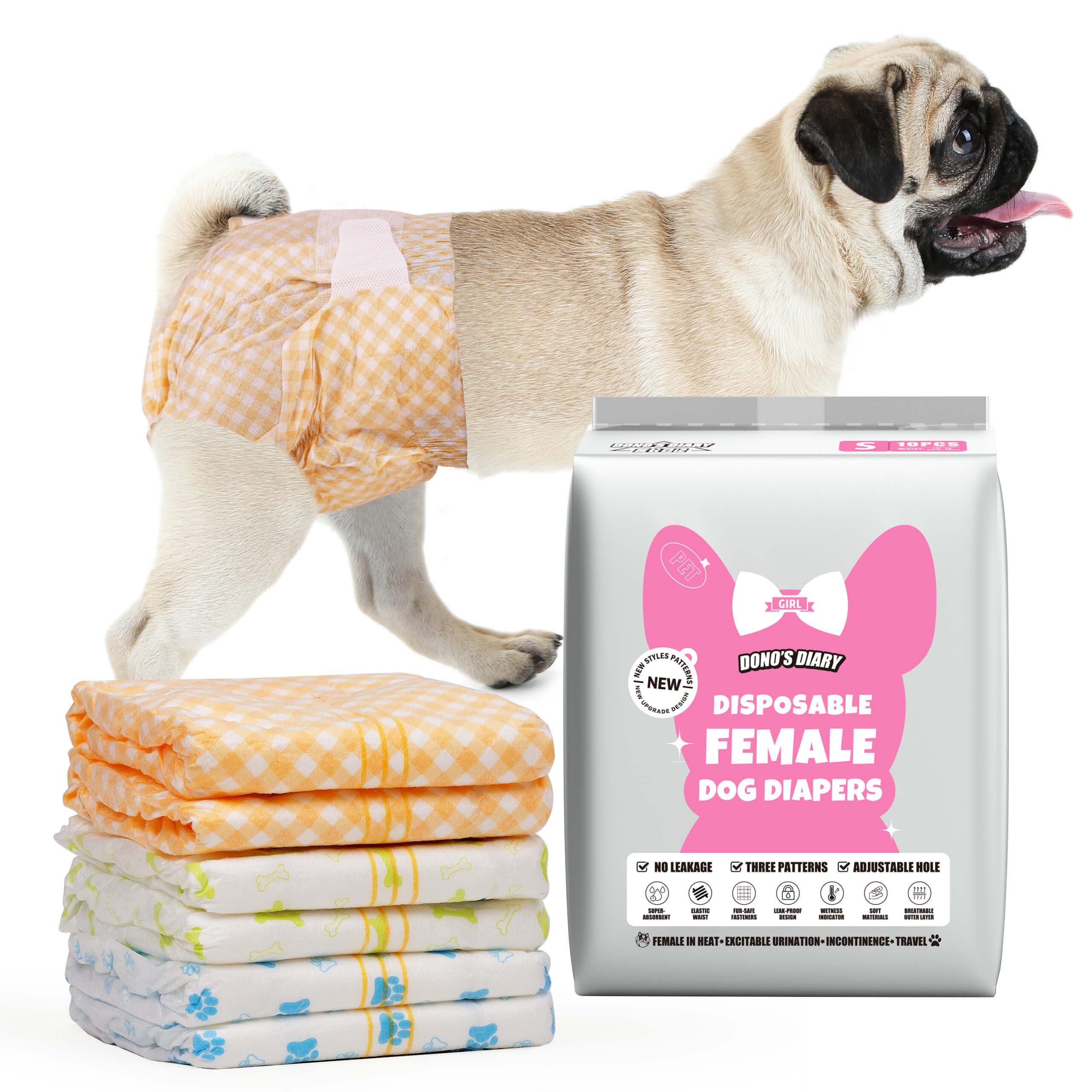 Pañales Dono para perros femeninos con indicador de humedad para mayor tranquilidad.