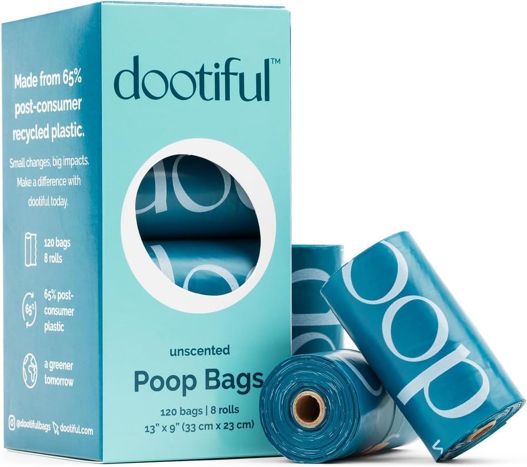 Bolsas para heces de perro Dootiful, 120 unidades, prácticas para paseos limpios.