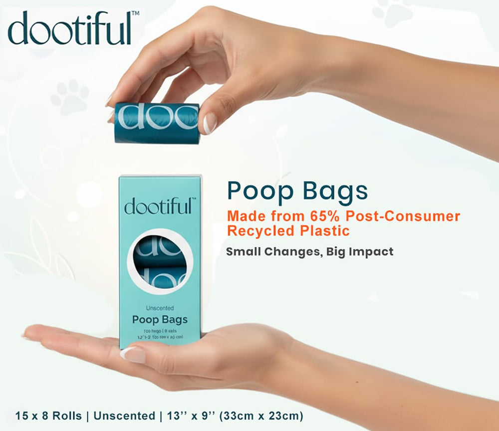Dispensadores compatibles con bolsas para heces Dootiful para uso rápido.