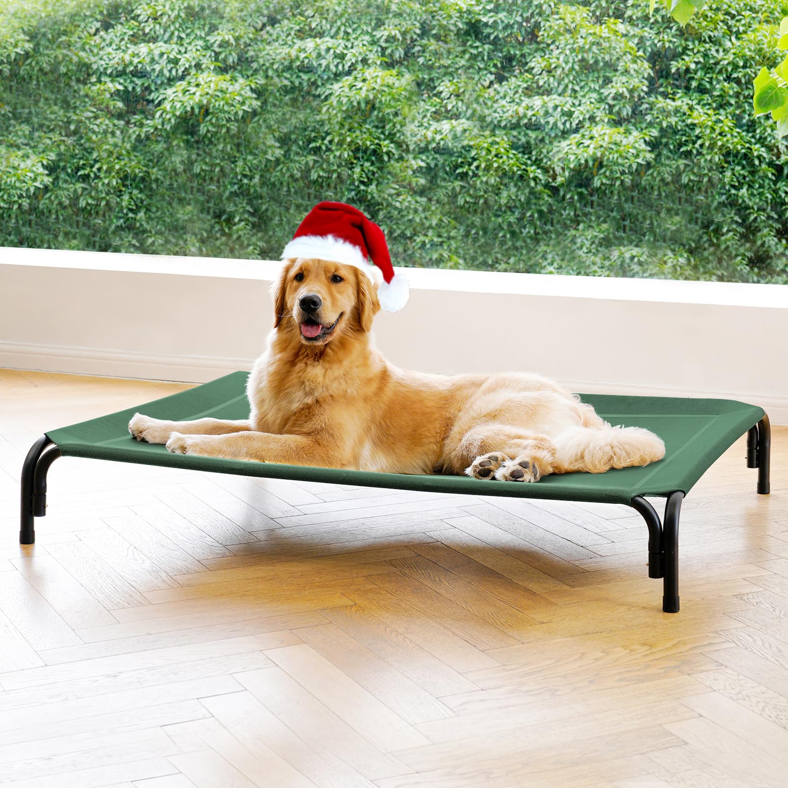 DOPEDIO cama para perro elevadas exterior verde, mantiene seco y fresco al aire libre.