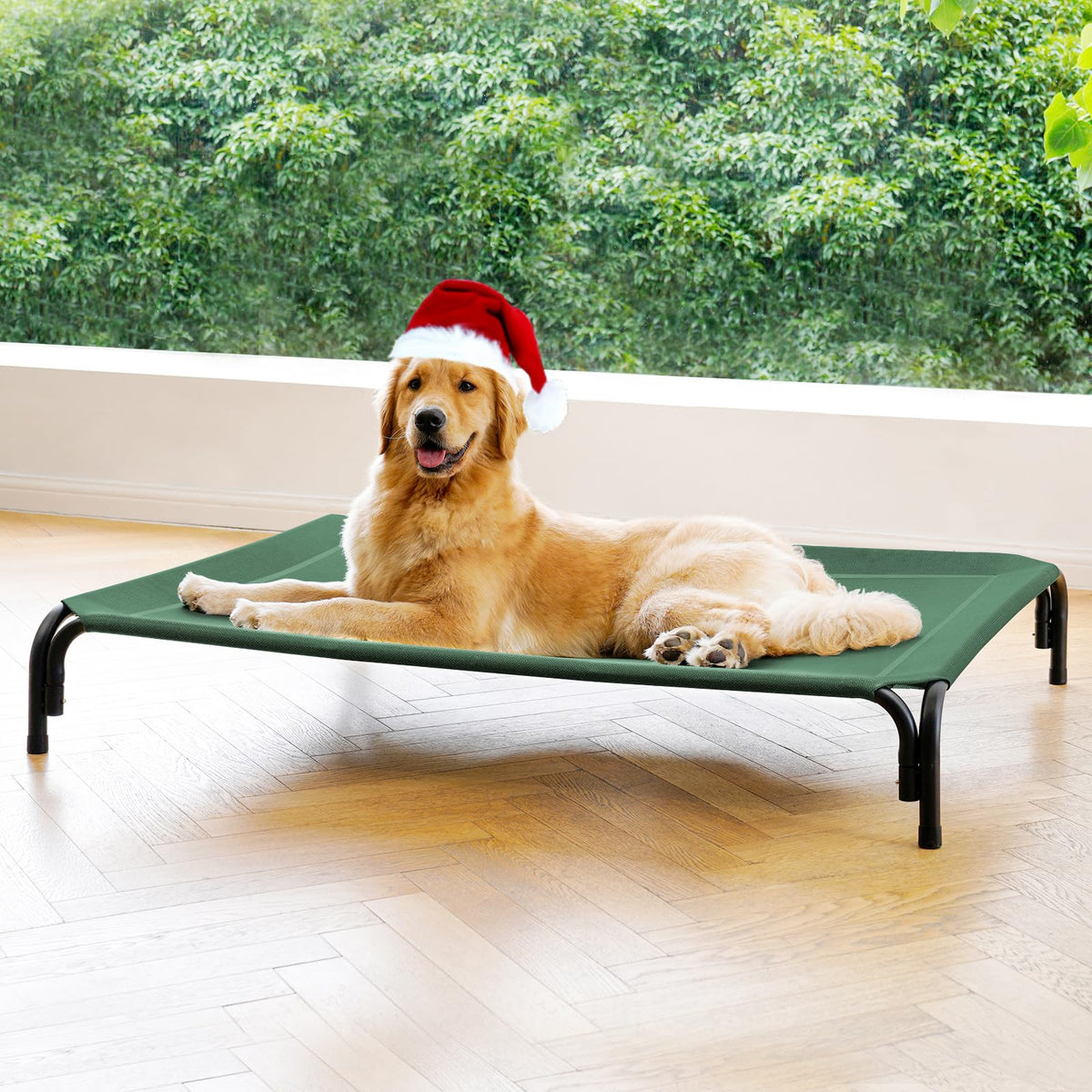 DOPEDIO cama para perro elevadas exterior verde, mantiene seco y fresco al aire libre.