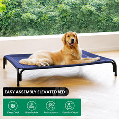 Cama para perros elevadas con malla transpirable, ideal para uso veraniego.